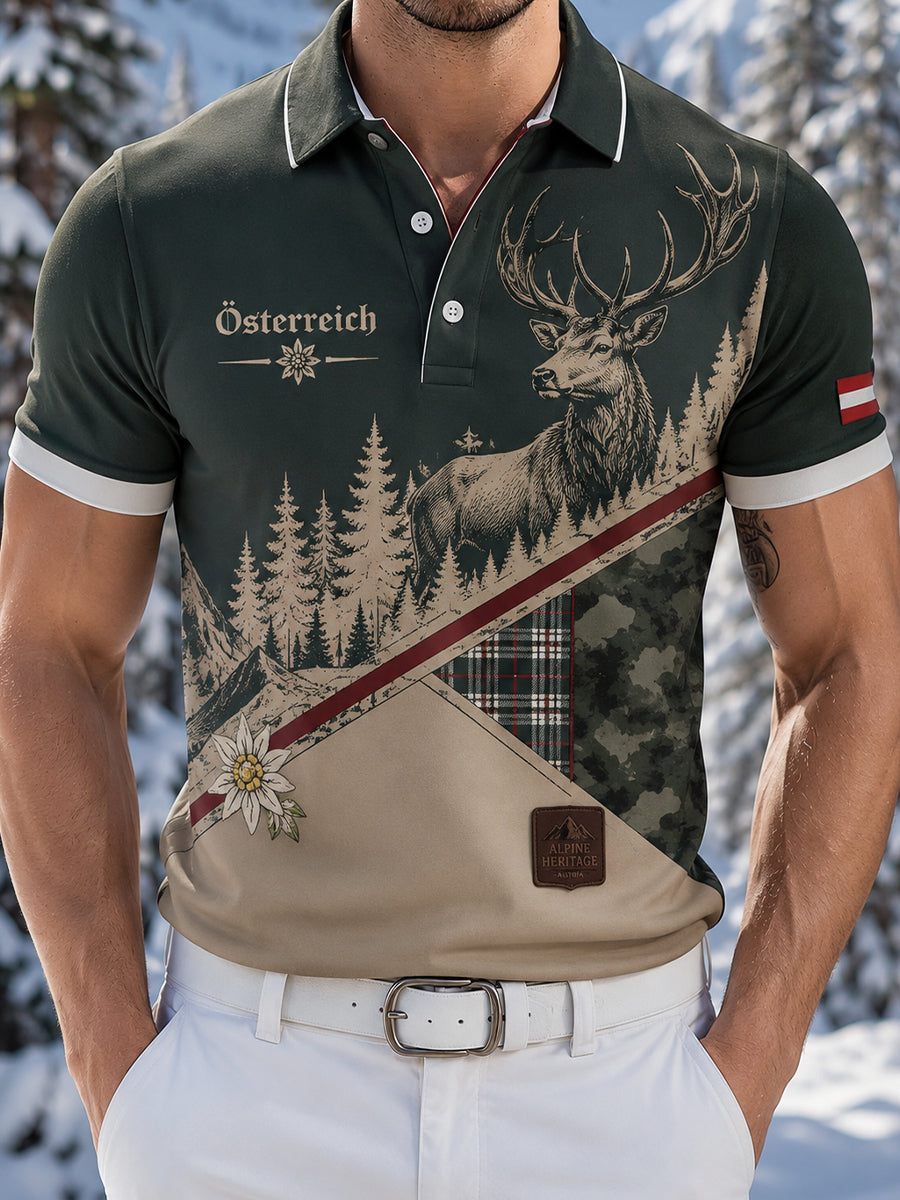 Herren-Polo mit österreichischem Naturmotiv und festlichem Kunst-Print