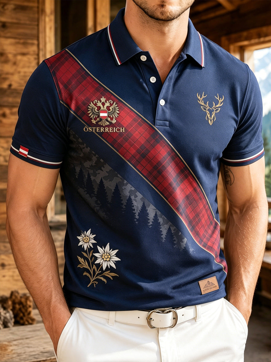 Herren-Polo mit österreichischem Naturmotiv und festlichem Kunst-Print