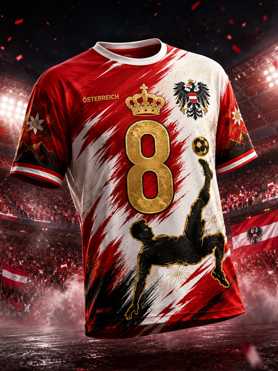 Herren-T-Shirt mit Kunstdruck zum Anfeuern bei österreichischen Fußballspielen