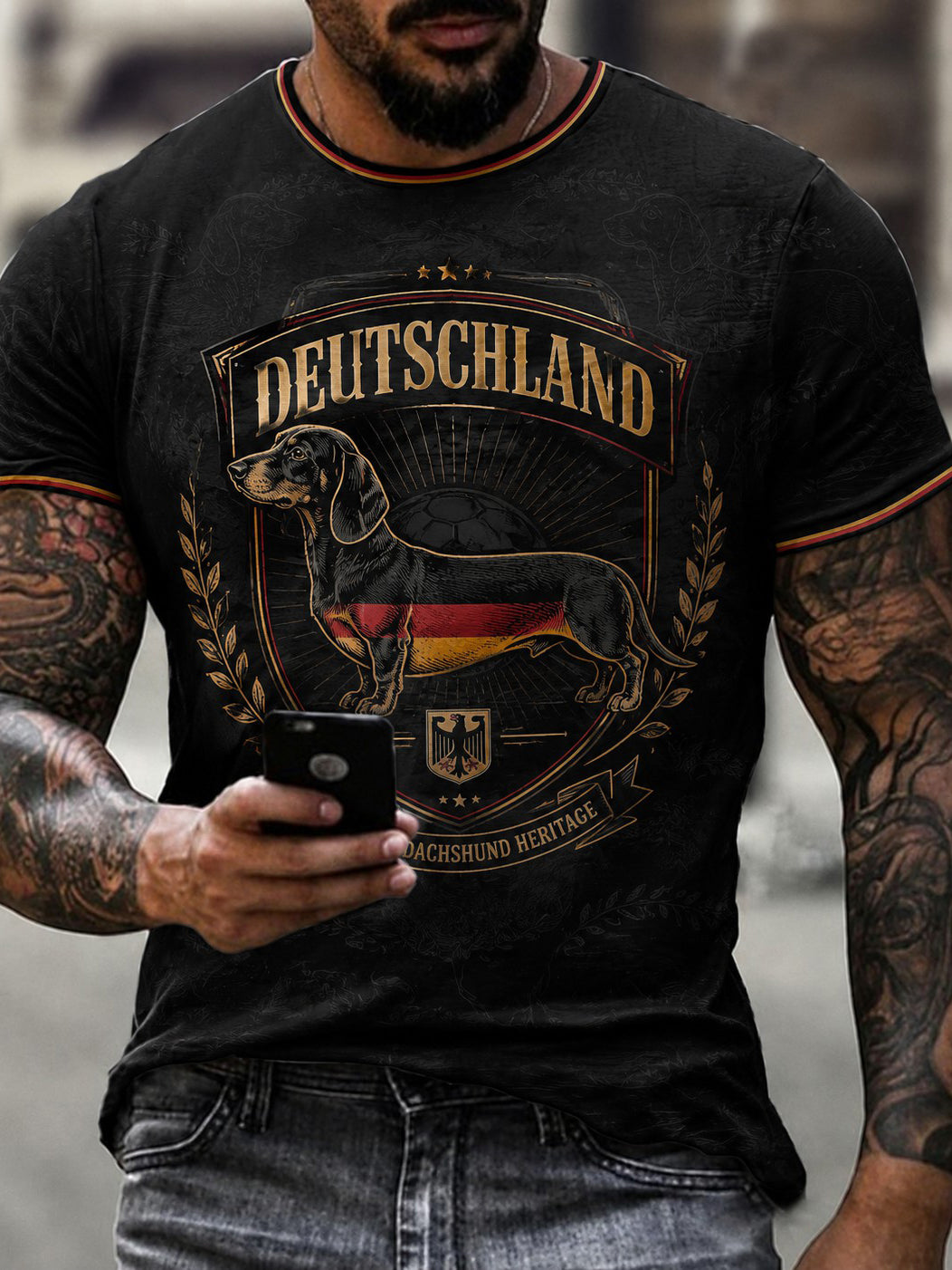 Herren Dackel bedrucktes T-Shirt