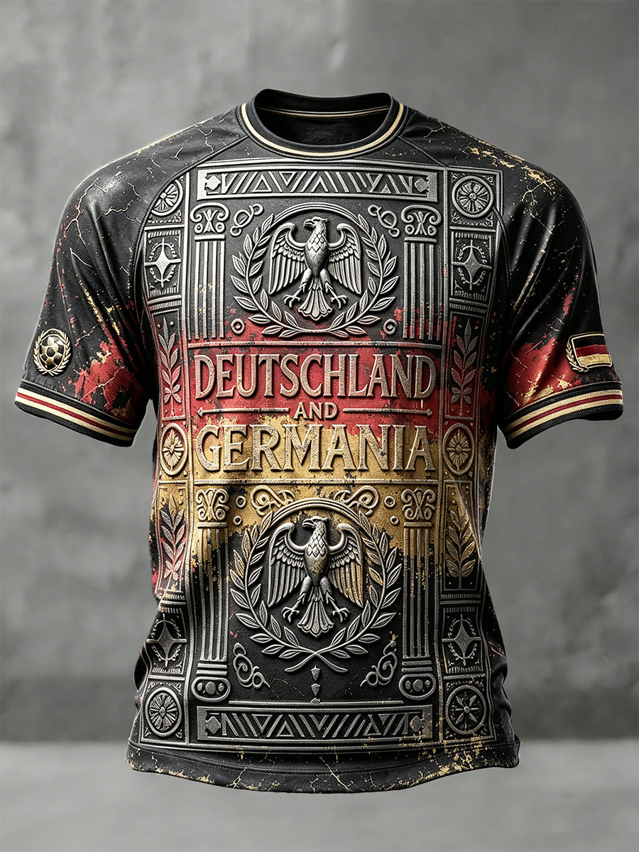 Dunkelgraues Freizeit-T-Shirt für Herren mit farbverlaufendem deutschen Adler-Design im Fußballstil