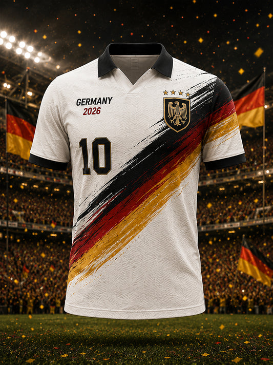 Herren-Poloshirt mit kurzen Ärmeln und Adler- sowie Fußballmotiv