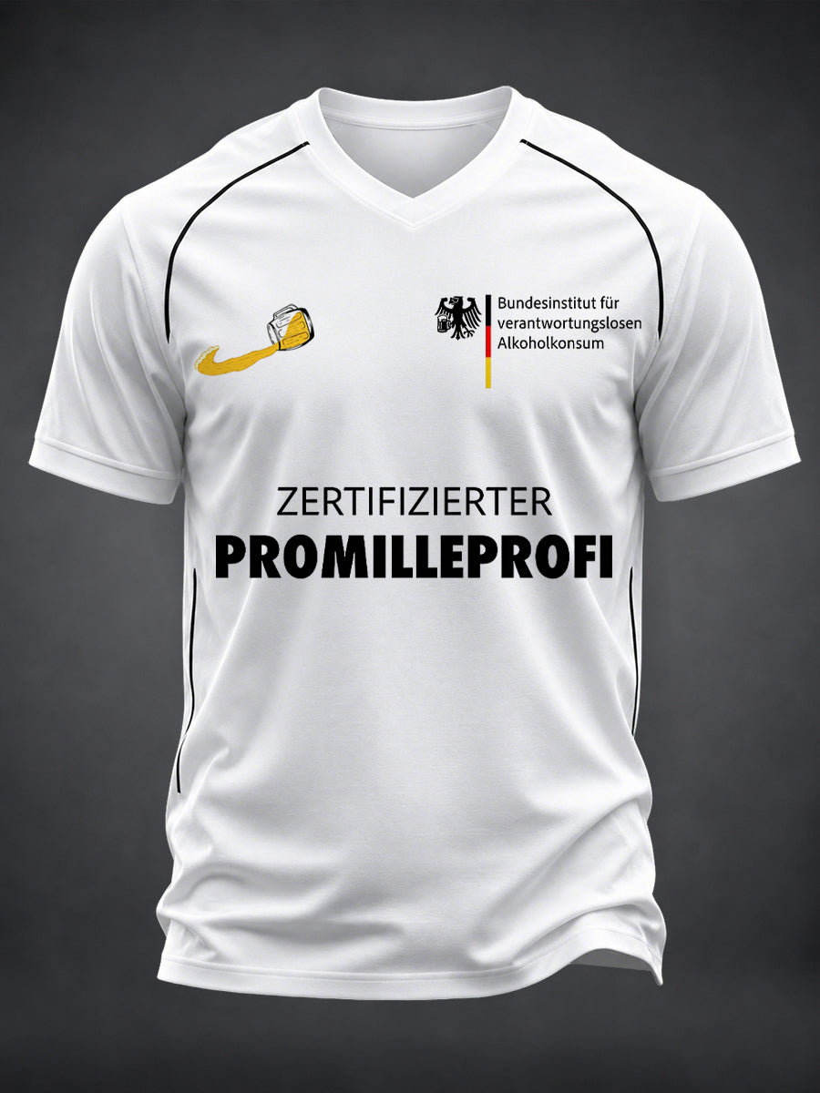 Herren-Fun-T-Shirt mit Fußball- und Bier-Print sowie V-Ausschnitt