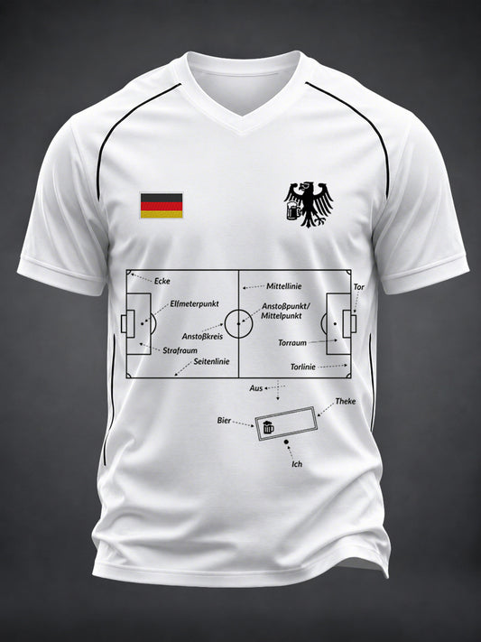 Herren-Fun-T-Shirt mit Fußball- und Bier-Print sowie V-Ausschnitt