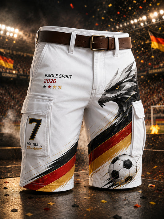 Herren-Shorts im Cargostil mit Adler- und Fußballmotiv