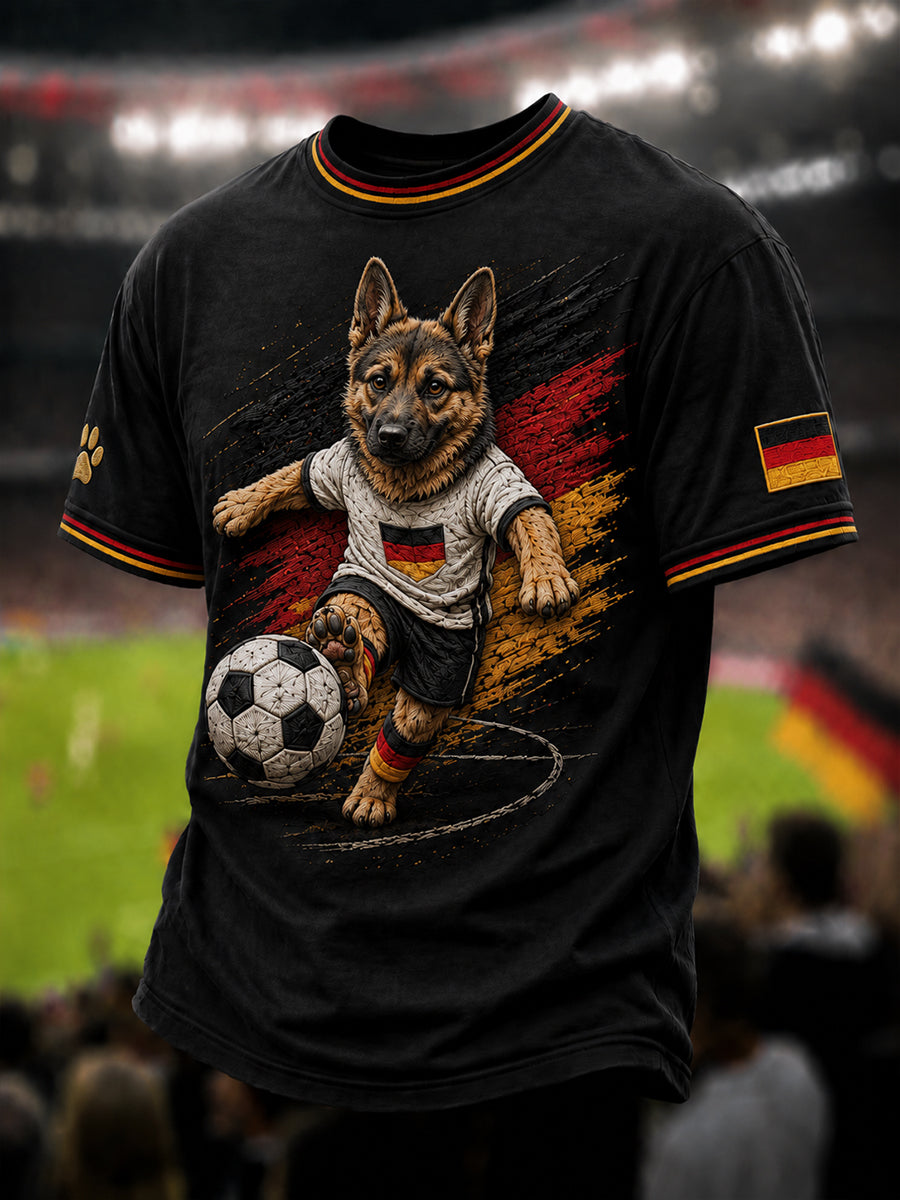 Herren-T-Shirt mit Deutscher Schäferhund- und Fußball-Print