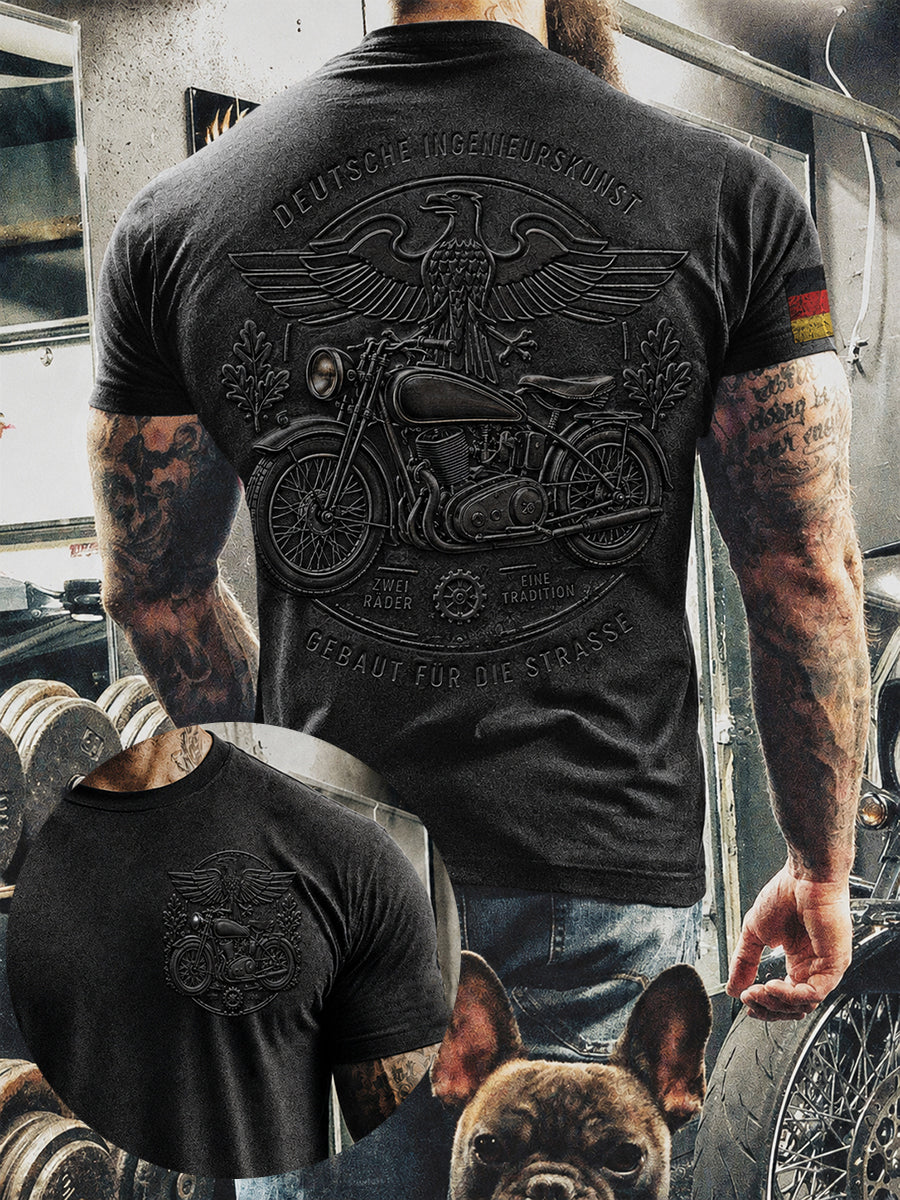 Herren-T-Shirt im Vintage-Stil mit Motorrad- und Biker-Motiv, deutschsprachig