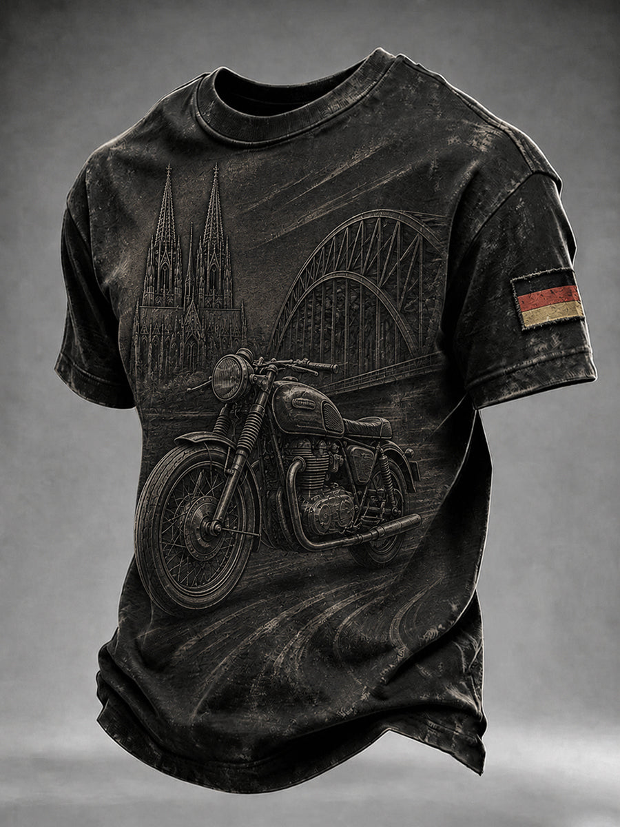 Herren-T-Shirt im Vintage-Stil mit Motorrad- und Biker-Motiv, deutschsprachig