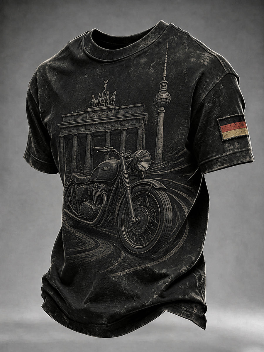Herren-T-Shirt im Vintage-Stil mit Motorrad- und Biker-Motiv, deutschsprachig
