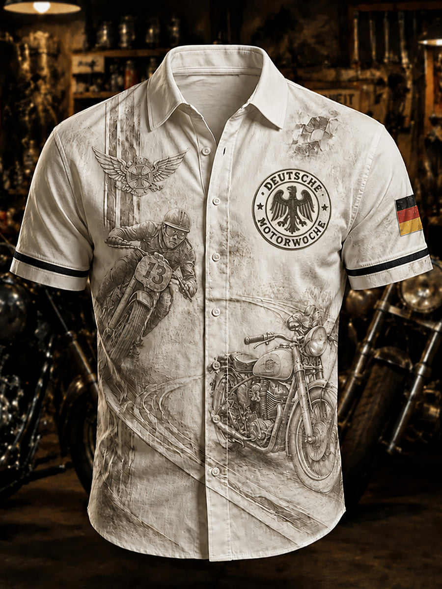 Herren-Deutsch-Motorrad-Biker-Vintage-Hemd