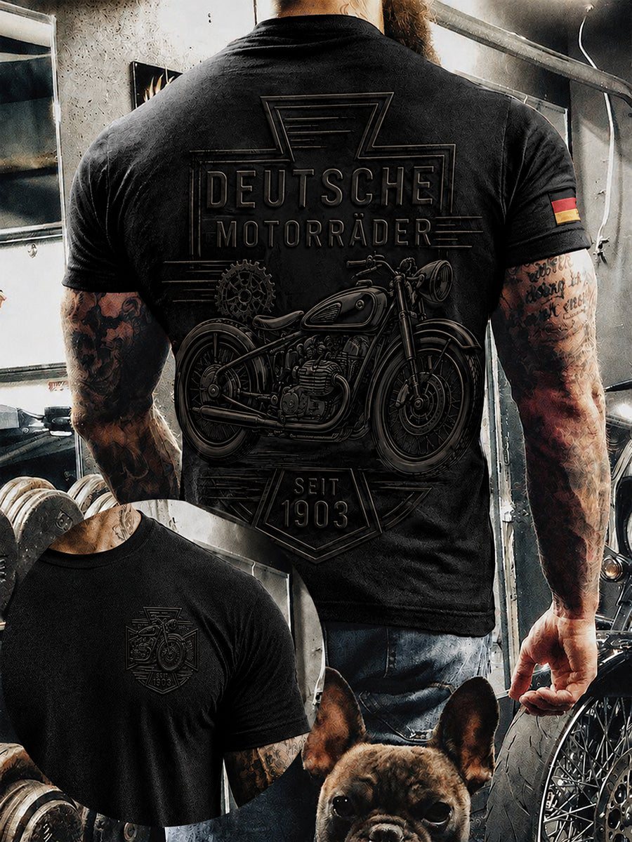 Herren-T-Shirt im Vintage-Stil mit Motorrad- und Biker-Motiv, deutschsprachig