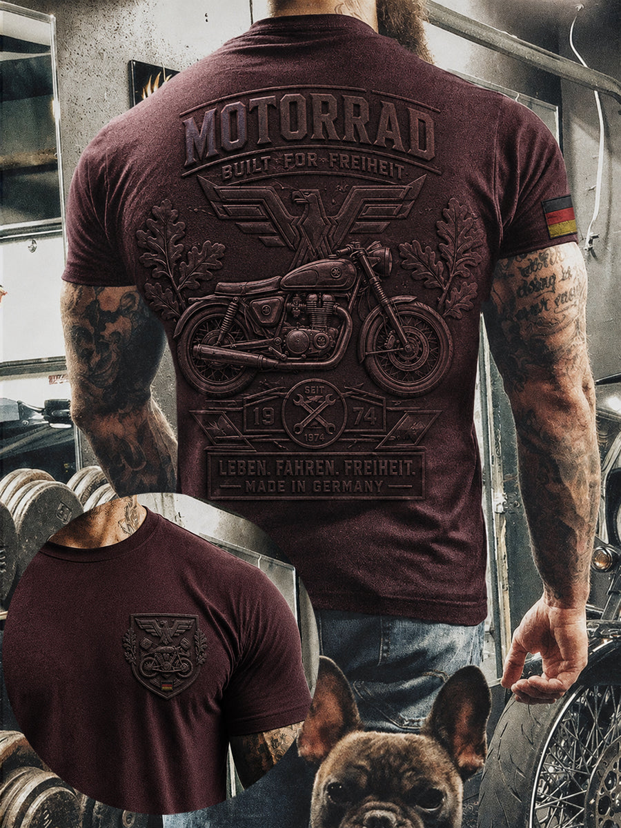 Herren-T-Shirt im Vintage-Stil mit Motorrad- und Biker-Motiv, deutschsprachig
