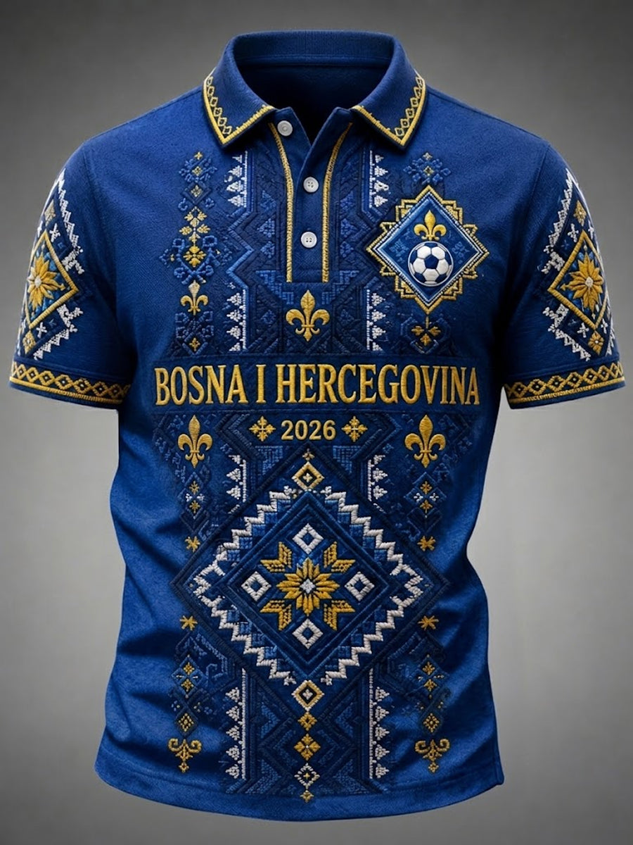 Herren-Fußball-Liebhaber-Oberteil aus Bosnien mit kunstvollem Aufdruck, lässig, Kurzarm
