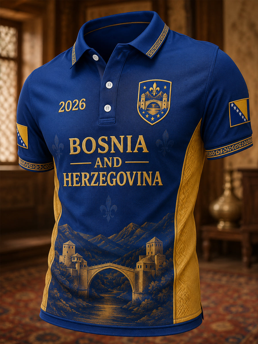 Herren-Polo mit Bosnien-und-Herzegowina-Print, lässig