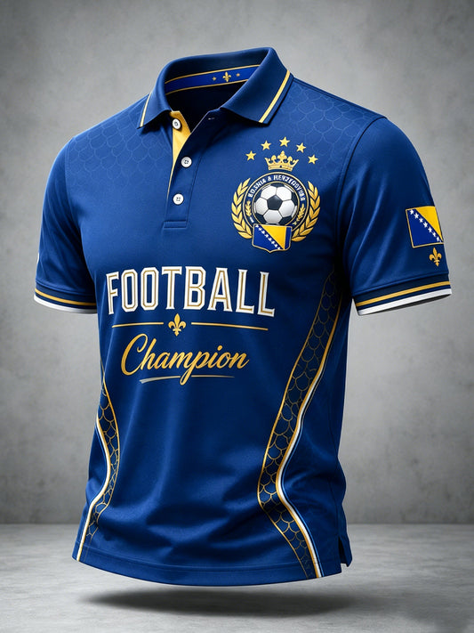 Herren-Poloshirt mit Kunstdruck zum Anfeuern bei bosnischen Fußballspielen