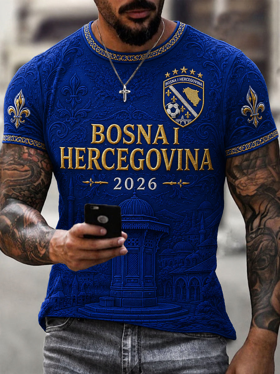 Herren-Fußballfan-T-Shirt mit Bosnien-Design, lässig, kurzärmlig, bedruckt