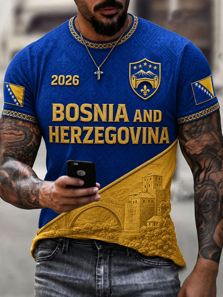 Herren-Casual-T-Shirt mit Bosnien-und-Herzegowina-Print