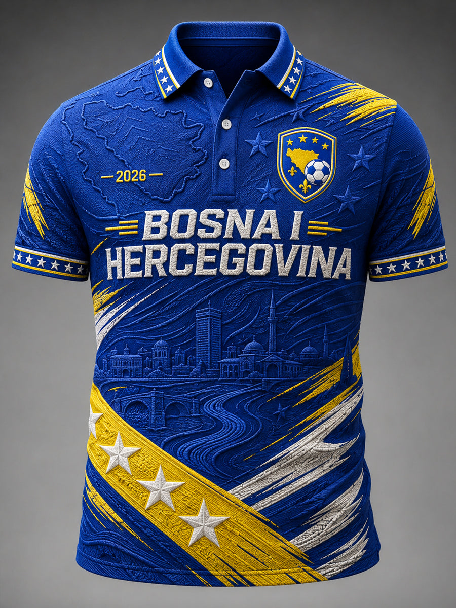 Herren-Fußball-Liebhaber-Oberteil aus Bosnien mit kunstvollem Aufdruck, lässig, Kurzarm