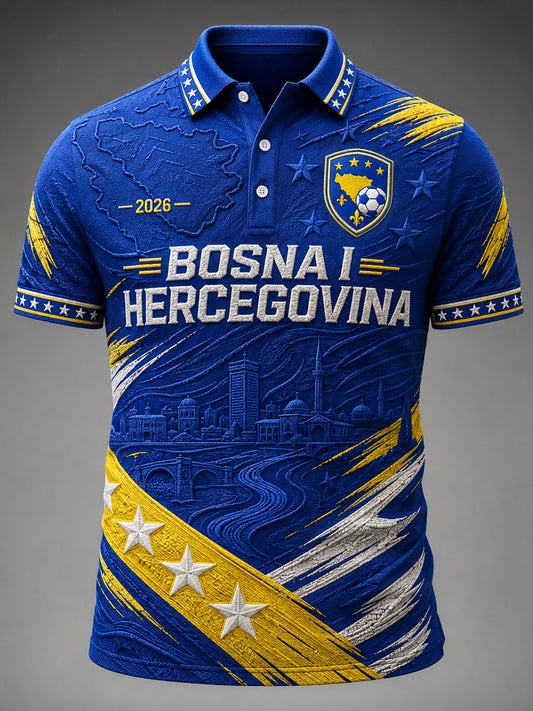 Herren-Fußball-Liebhaber-Oberteil aus Bosnien mit kunstvollem Aufdruck, lässig, Kurzarm