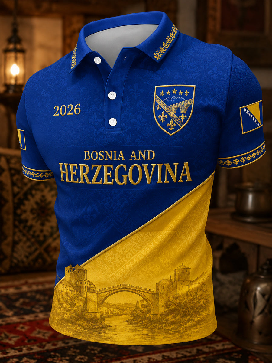 Herren-Polo mit Bosnien-und-Herzegowina-Print, lässig