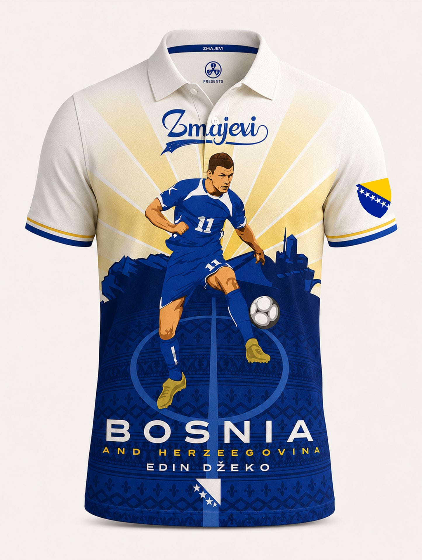 Herren-Poloshirt mit Kunstdruck zum Anfeuern bei bosnischen Fußballspielen