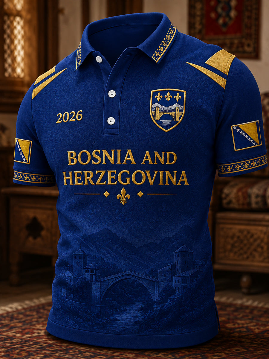 Herren-Polo mit Bosnien-und-Herzegowina-Print, lässig