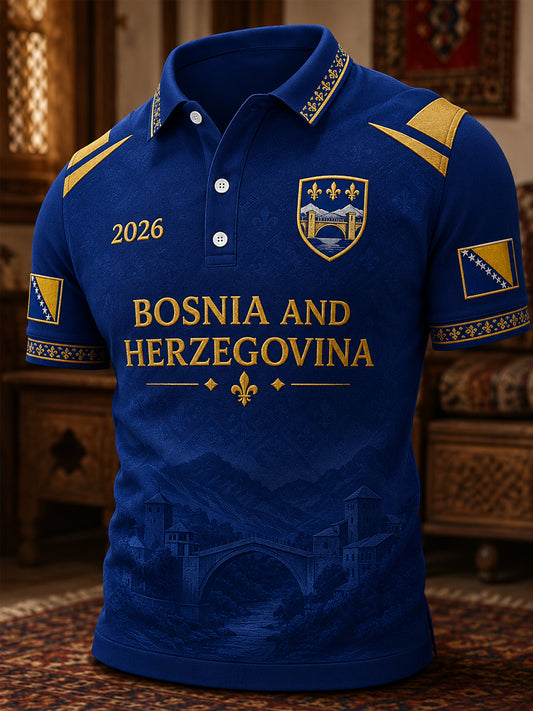 Herren-Polo mit Bosnien-und-Herzegowina-Print, lässig