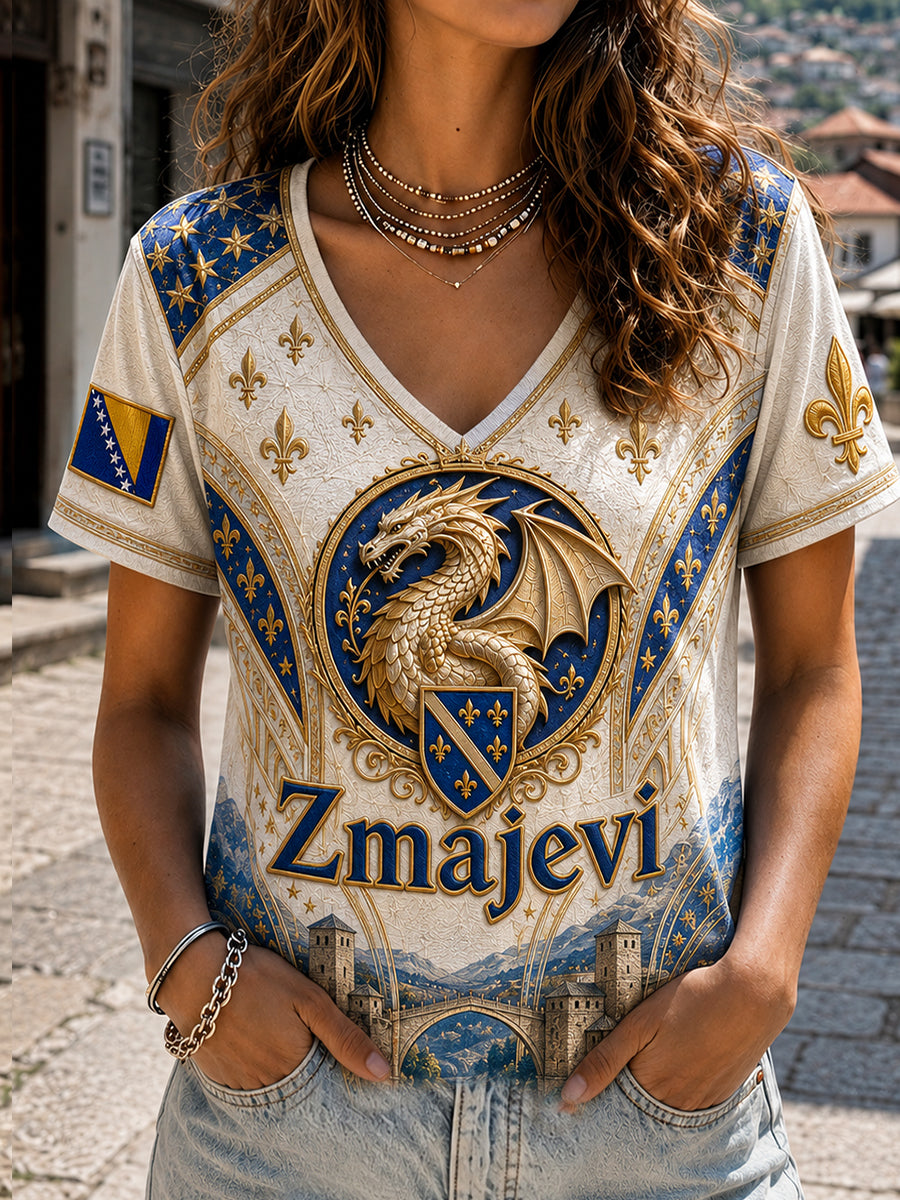 Damen-T-Shirt mit Drachenmotiv ZMAJEVI, bosnischer Fußball-Liebhaber, bedruckt