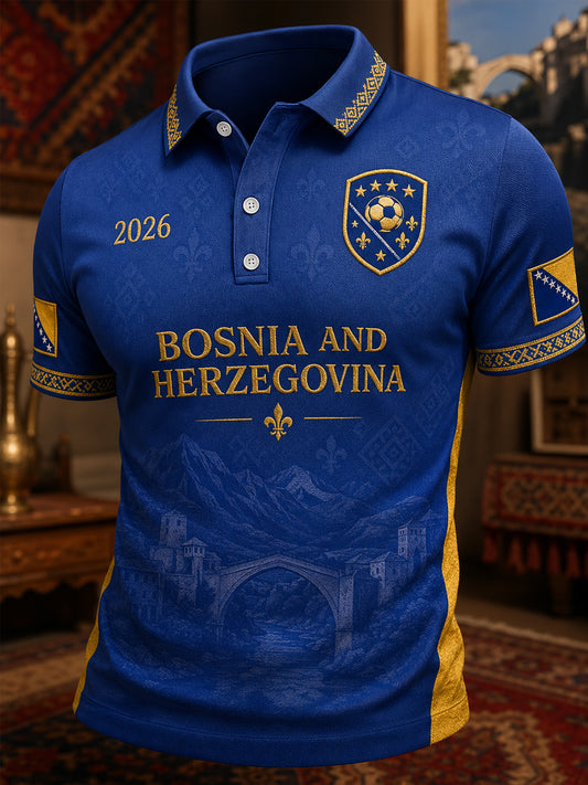 Herren-Polo mit Bosnien-und-Herzegowina-Print, lässig
