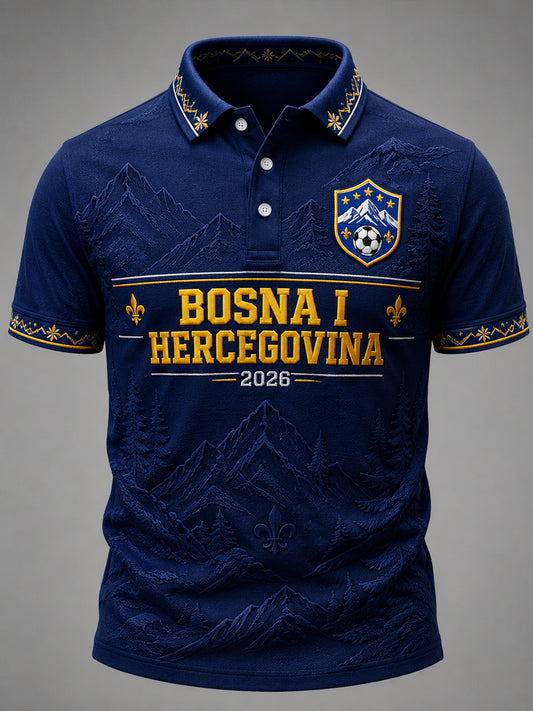 Herren-Fußball-Liebhaber-Oberteil aus Bosnien mit kunstvollem Aufdruck, lässig, Kurzarm