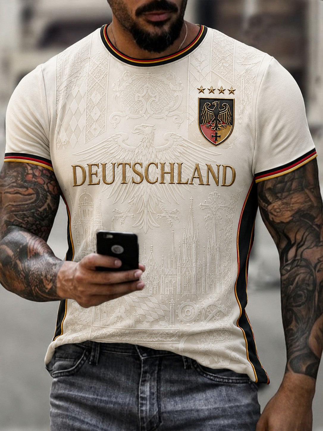 Herren Deutschland Fußball bedrucktes T-Shirt