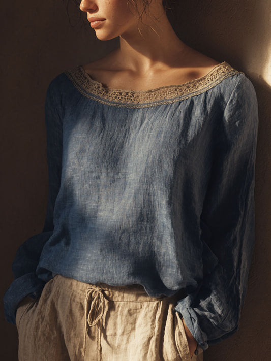 Damenhemd im Vintage-Stil mit Spitzen-Patchwork