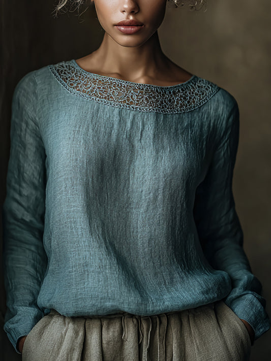 Elegantes Spitzen-Latzhemd aus Leinen für Damen
