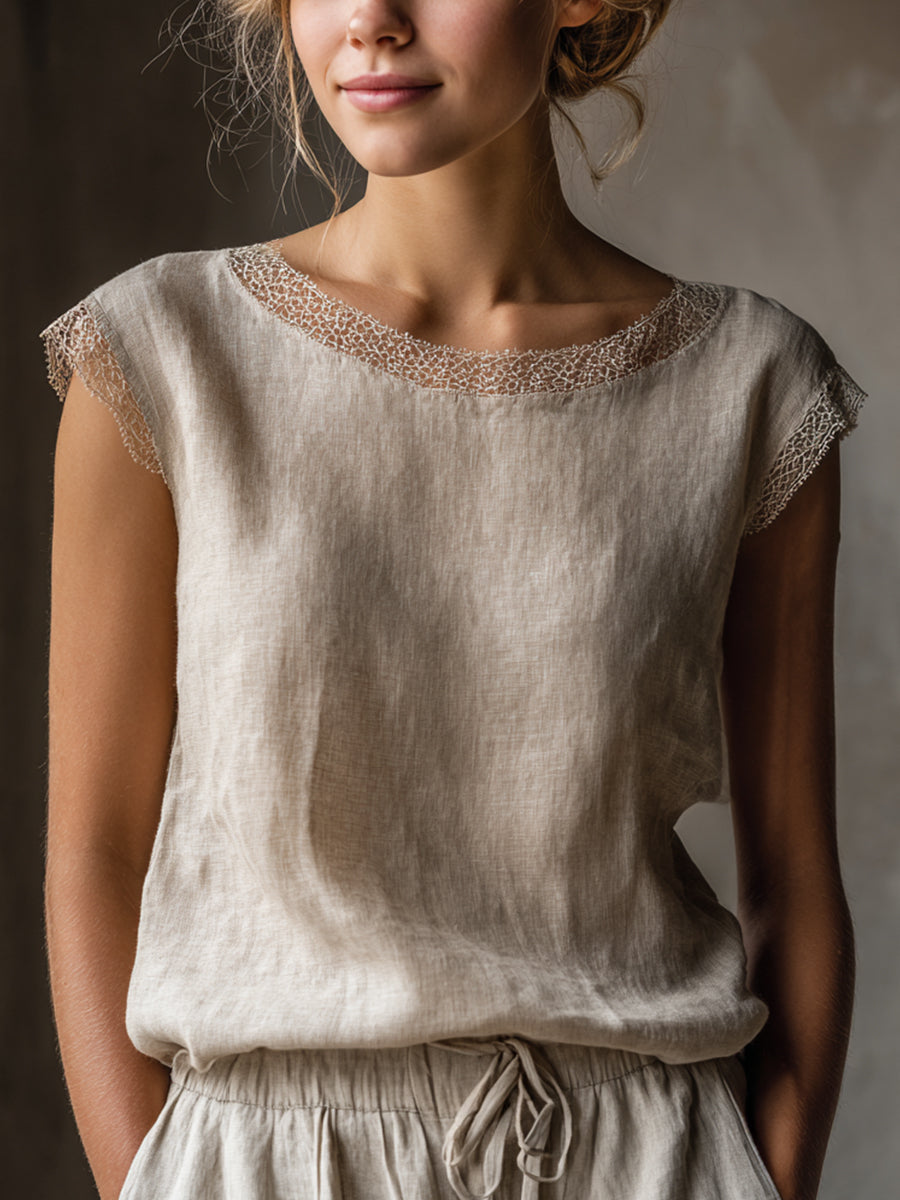 Elegantes Spitzen-Latzhemd aus Leinen für Damen