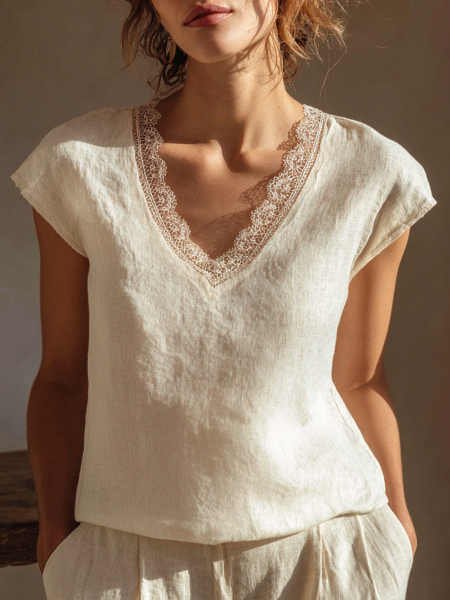 Elegantes Spitzen-Latzhemd aus Leinen für Damen