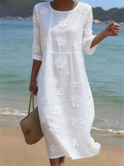 Leinen-Misch kleid mit Blumenmuster für Damen