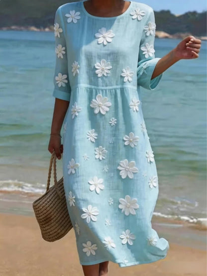 Leinen-Misch kleid mit Blumenmuster für Damen
