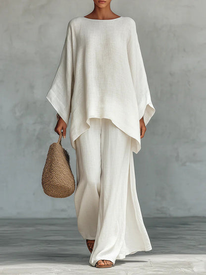 Damen Einfarbig Elegant Lässig Weites Bein Hosen Zweiteiliges Set