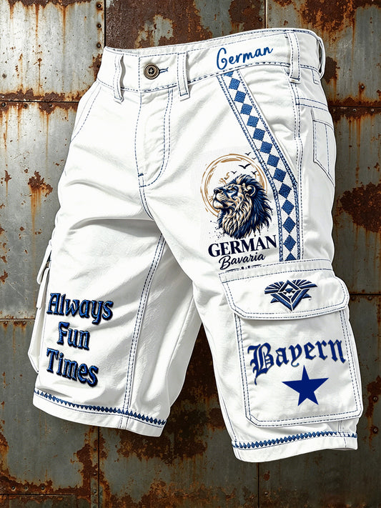 Herren weiße bayerische Löwen-Print Freizeit-Arbeits shorts