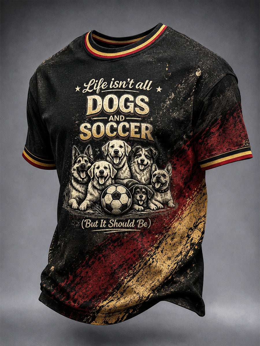Herren Schwarz Deutscher Hund Fußball Print Casual T-Shirt