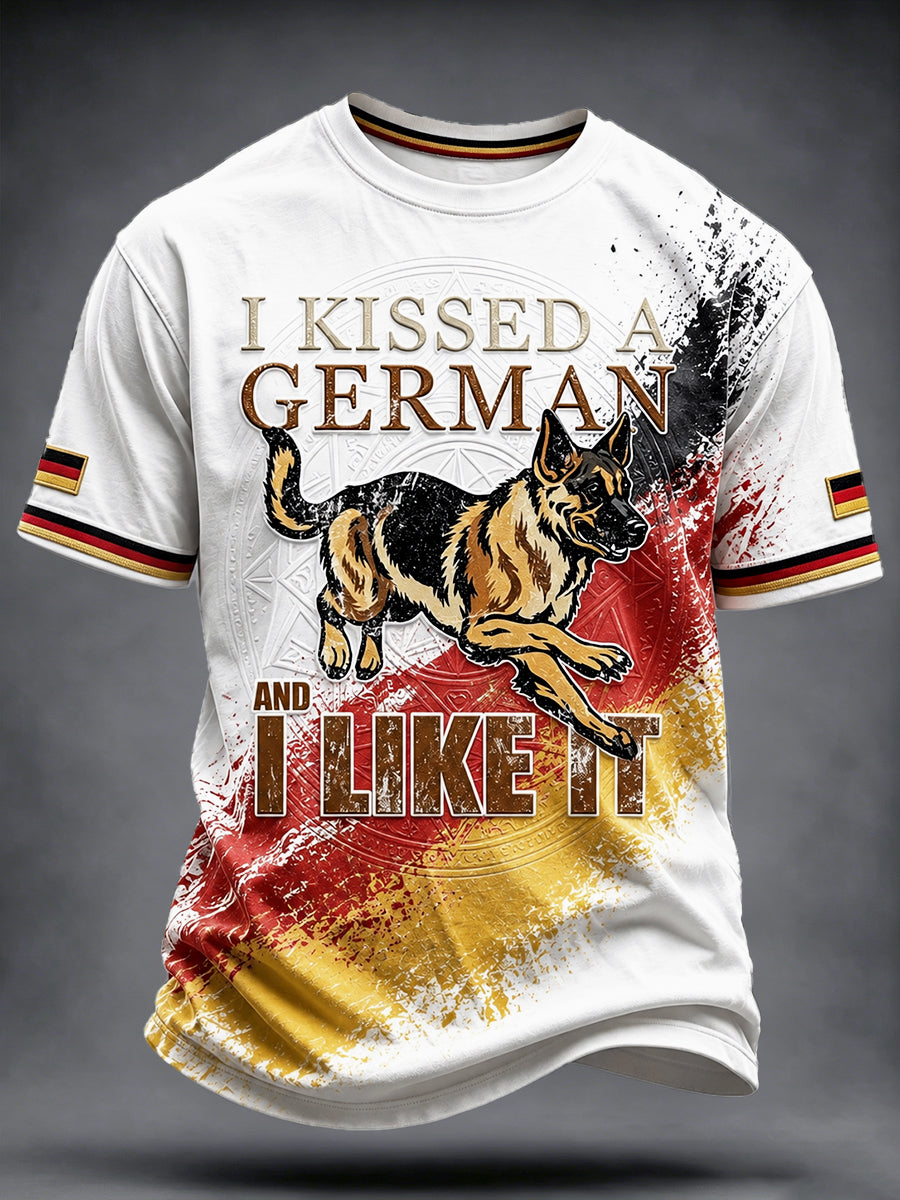 Herren-T-Shirt mit weißem Schäferhund druck