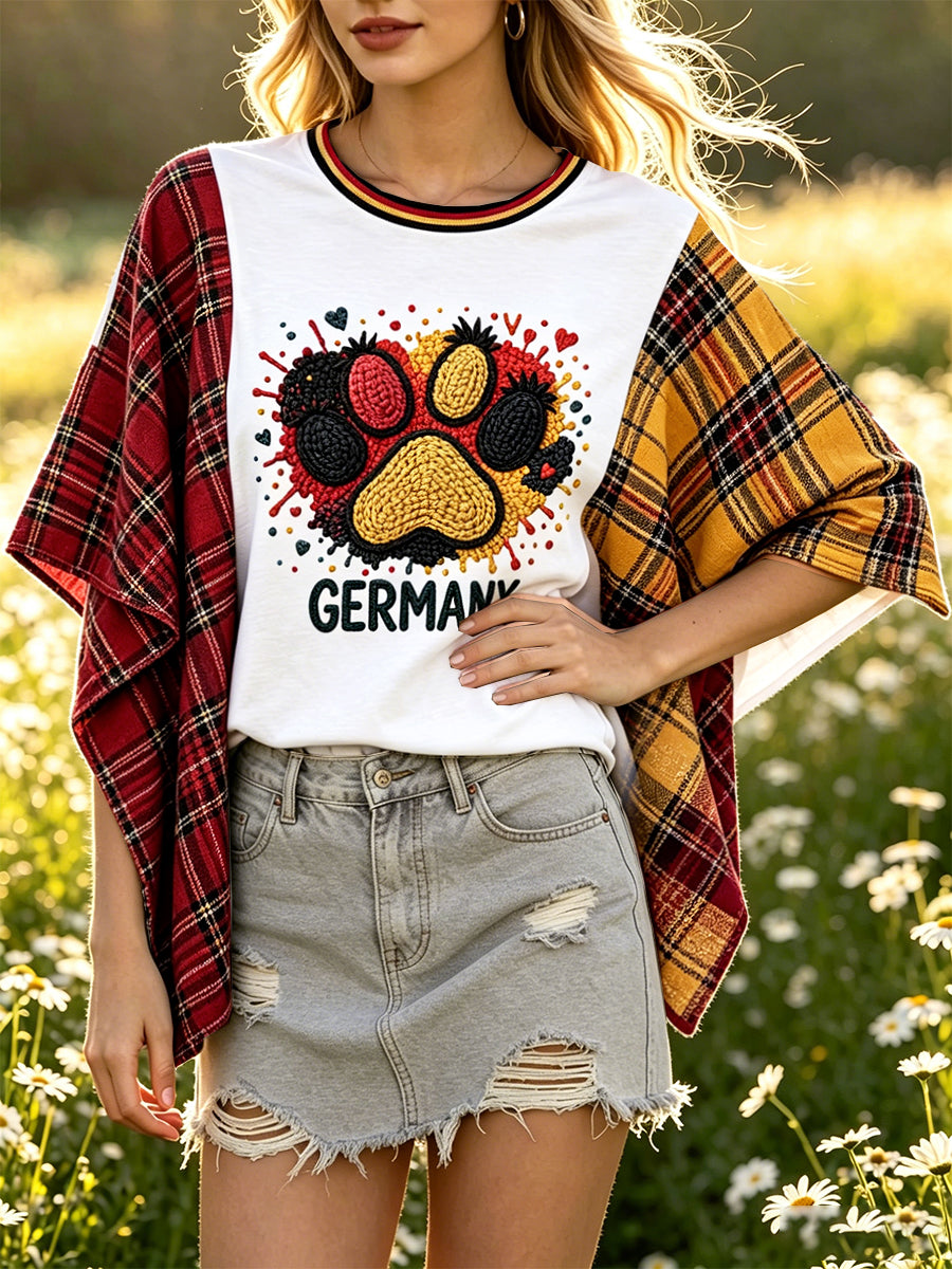 Damen Retro-T-Shirt mit deutschem Checkaufuck-Patchwork-Print mit Relax-Fit