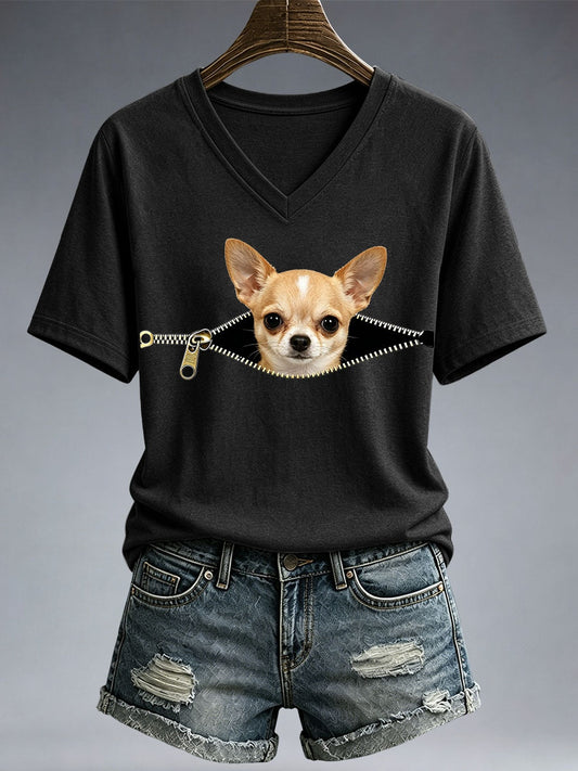 Frauen Lustiges Chihuahua Print T-Shirt