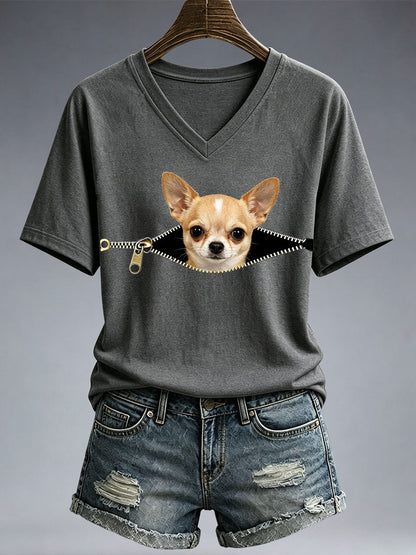 Frauen Lustiges Chihuahua Print T-Shirt