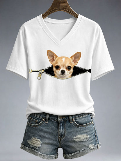 Frauen Lustiges Chihuahua Print T-Shirt
