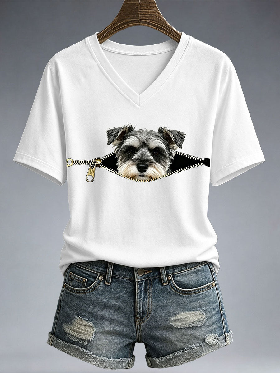 Frauen Lustiges Schnauzer-Print T-Shirt