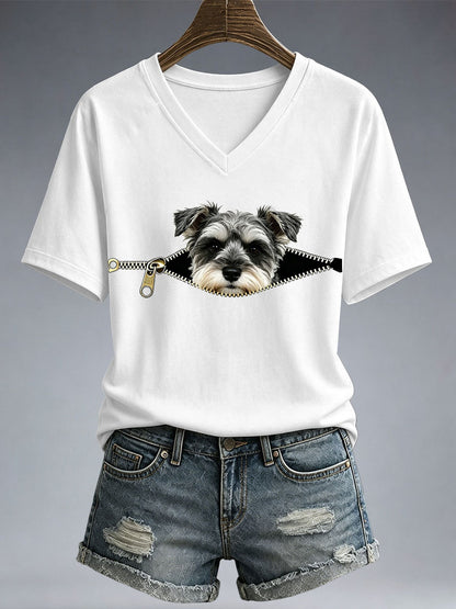 Frauen Lustiges Schnauzer-Print T-Shirt