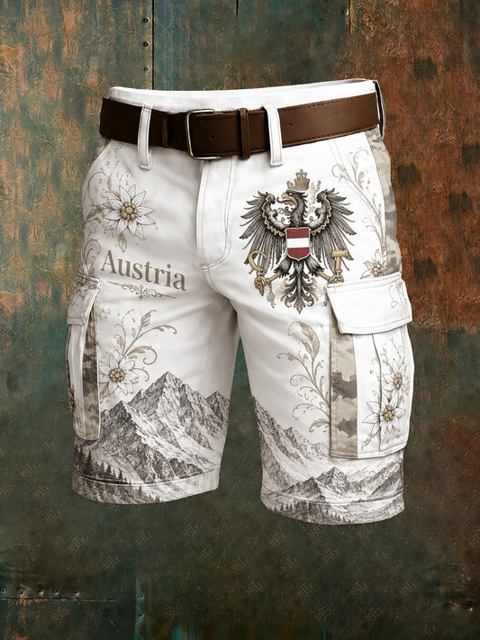 Herren-Shorts mit österreichischem Camouflage-Panels und künstlerischem Print