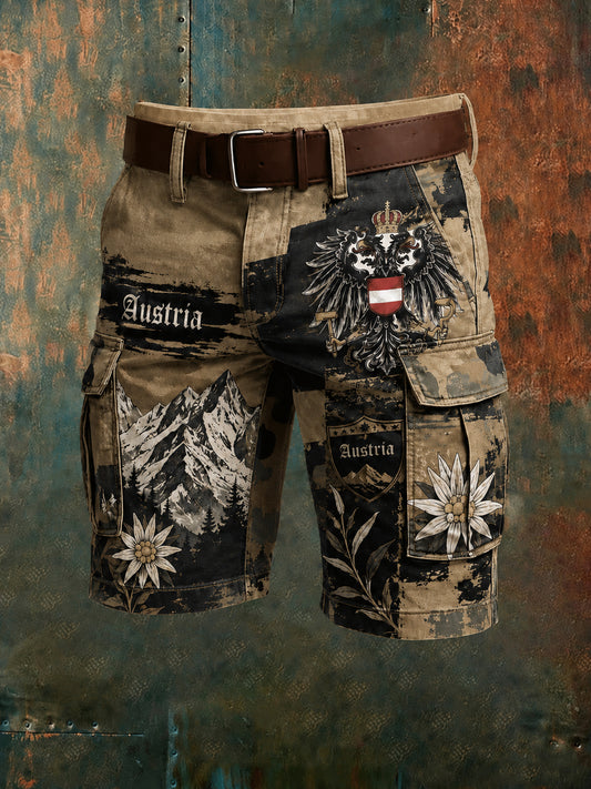Herren-Shorts mit österreichischem Camouflage-Panels und künstlerischem Print