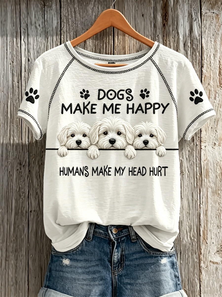 Frauen hunde machen mich glücklich Menschen machen meinen Kopf verletzt Peeking Malteser Dogs Print T-Shirt